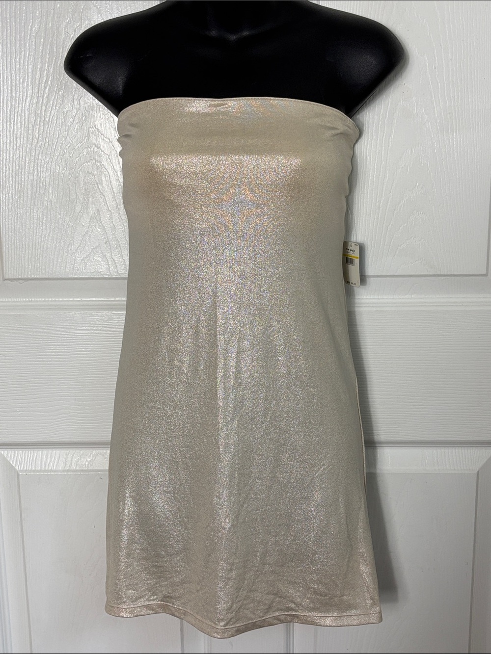 New NWT Intimately Free People Strapless Shimmer Ivory Silver Mini Dress size M